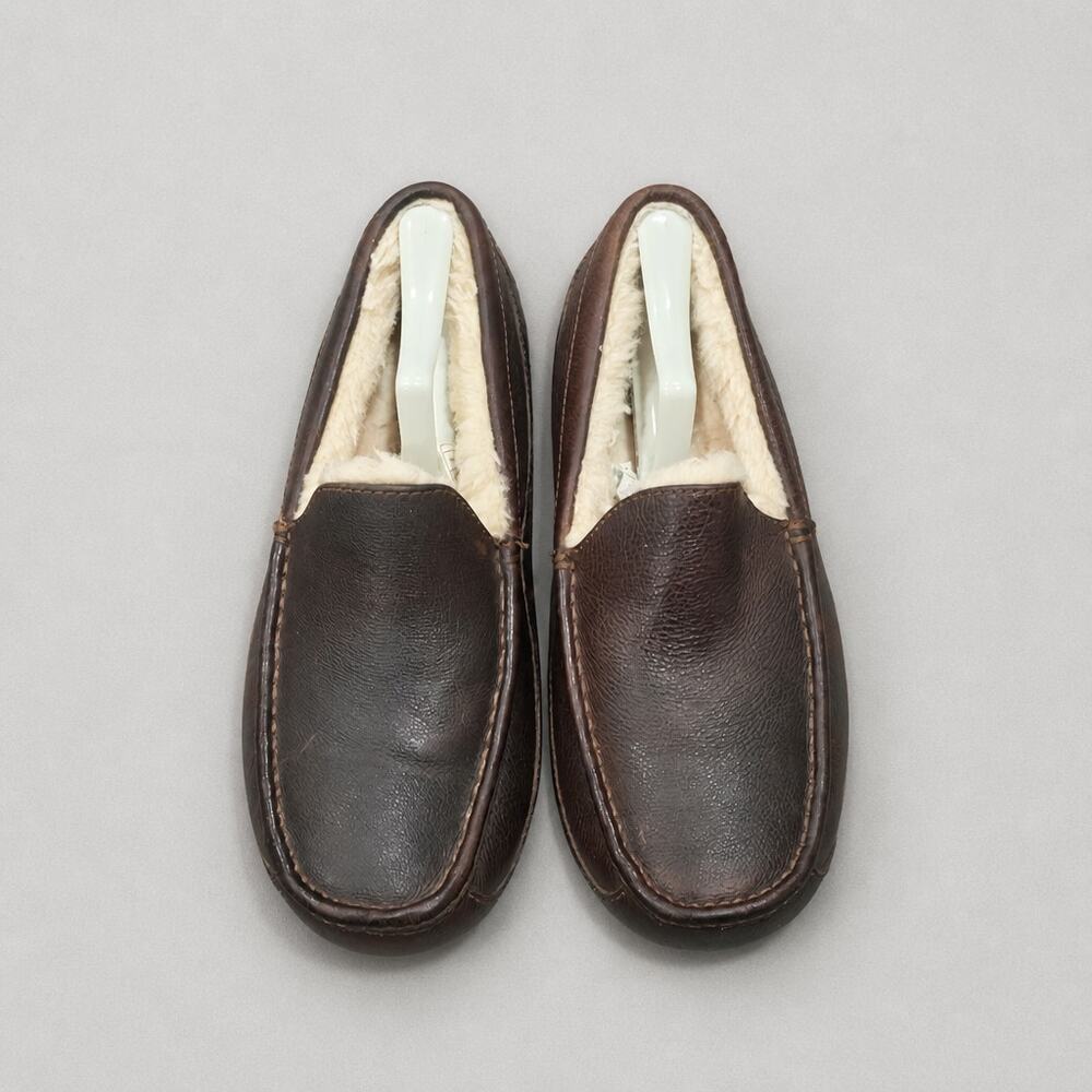 UGG Ascot Men's Leather Slippers Brown Moccasin Loafers Size 9 Style 5379